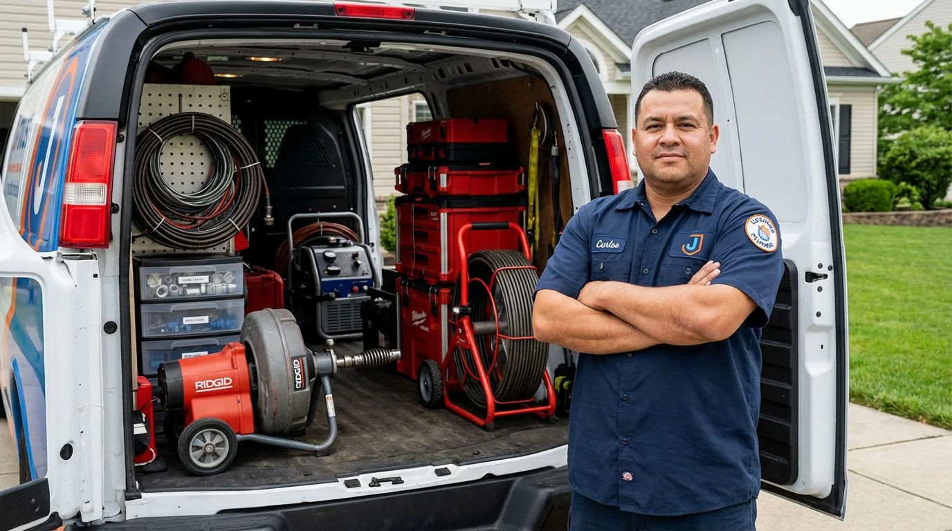 Professional drain cleaning equipment and Johns Plumbing LLC plumber in Mayville