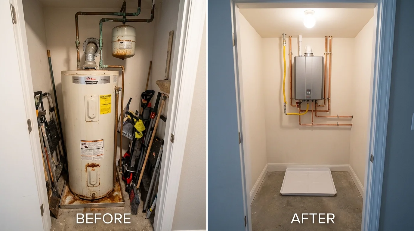 Tank water heater versus wall-mounted tankless unit comparison for Mayville, WI homeowners